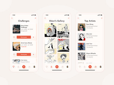 Art Challenges App Concept art daily 100 challenge dailyui ios mobile mobile design mobile ui sketches softui