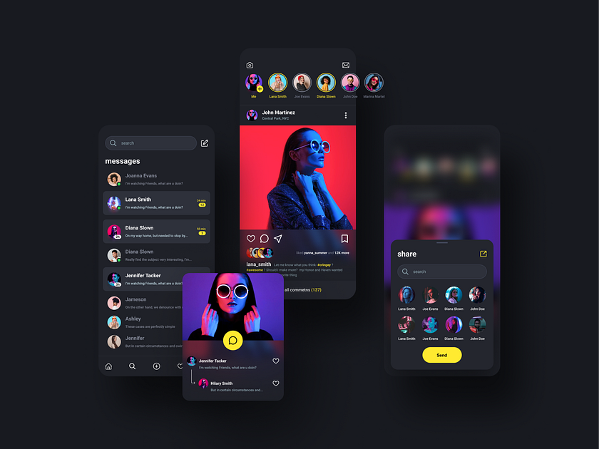 SOCIAL MEDIA UI KIT black theme by Julia Shagofferova 🇺🇦 on Dribbble