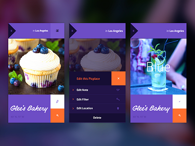 Purple App filter layout localisation menu share screen ui ux
