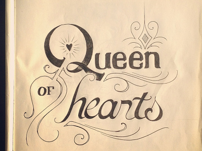 Queen Of Hearts hand lettering ink lettering micron