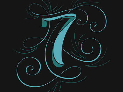 Lucky #7 dark flourish lettering number seven vector