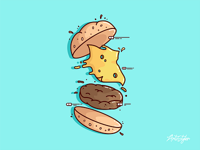 Burger shot buger chesse cute design explode fastfood food fun illustration vector