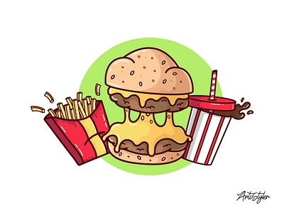 Mcdonald's day burger chesse cute design fastfood food fries fun illustration soda vector