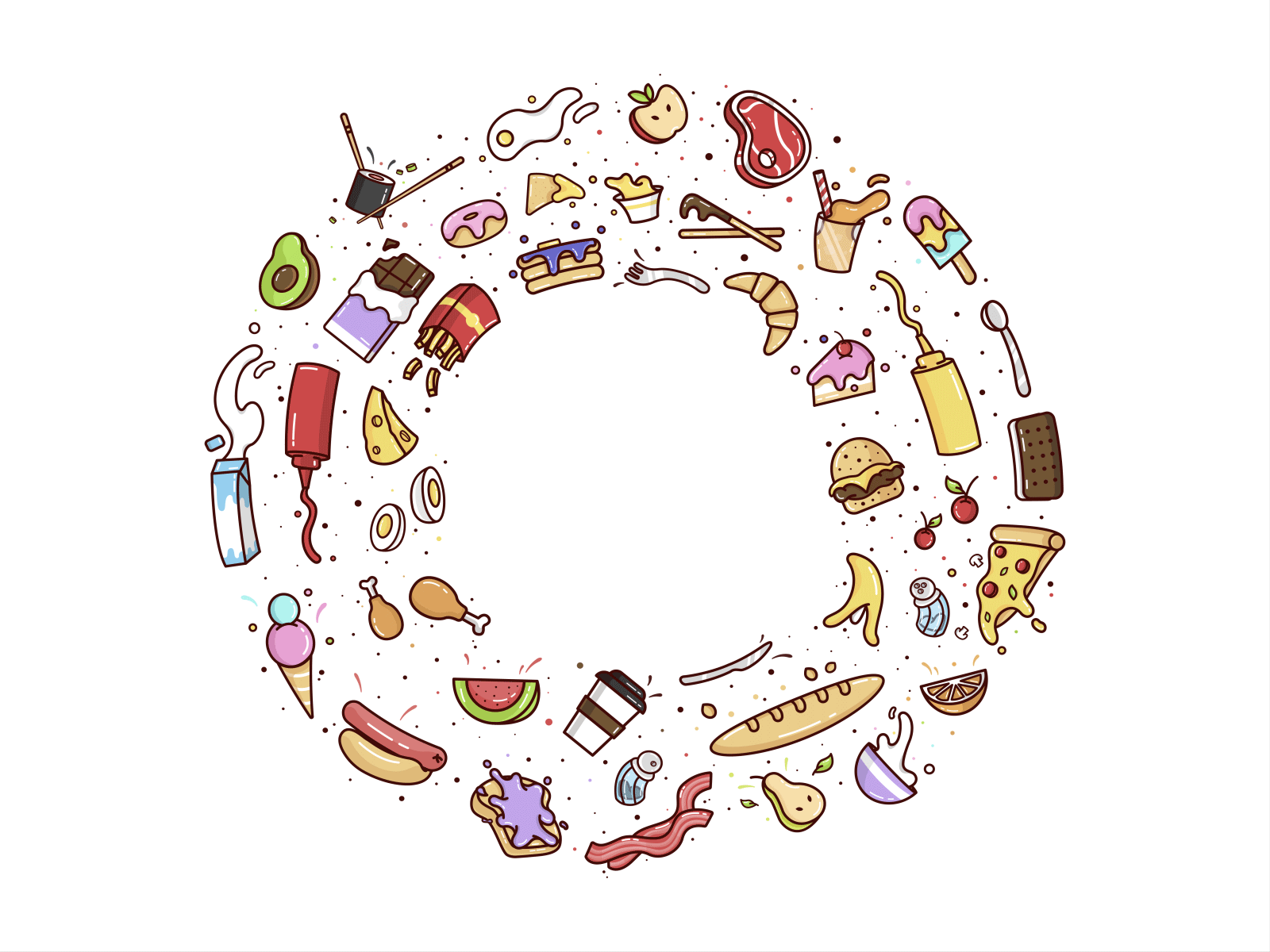 Food Collection 🍩 [Process] bacon burger cute design egg fastfood food fries fun ice cream illustration meat milk pizza vector