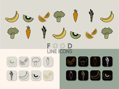 Food line icons asparagus banana broccoli food graphic design healthy healthy food icon illustration line logo orange vector