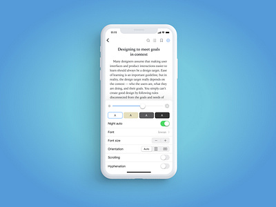 Settings action sheet app book dailyui design menu minimalism mobile reading app settings ui