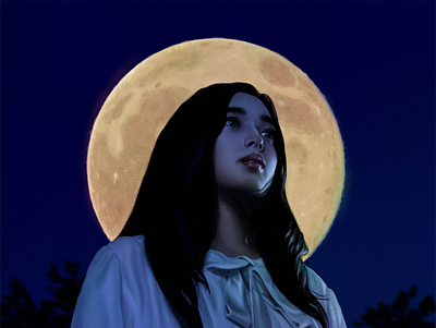 Hanagatami CGart art cg cgart digitalart drawing illustration japan moon night people photoshop portraits