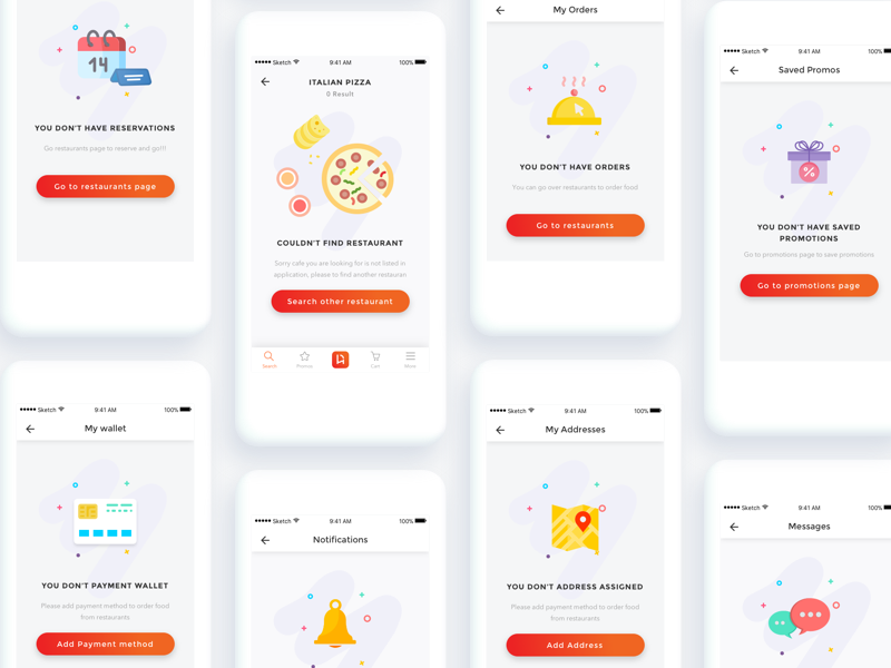 Emty States Of Restaurant App by Tatev on Dribbble