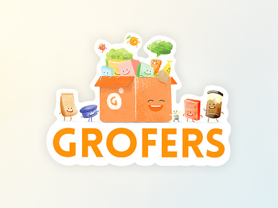 Laptop stickers for Grofers 2d app character design exploration illustration simple vector watercolour