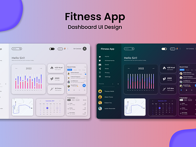 Fitness App - Dashboard UI Design with Dark Mode Switch