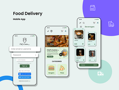 Food Delivery - Mobile App UI Design app branding design icon illustration logo typography ui ux vector