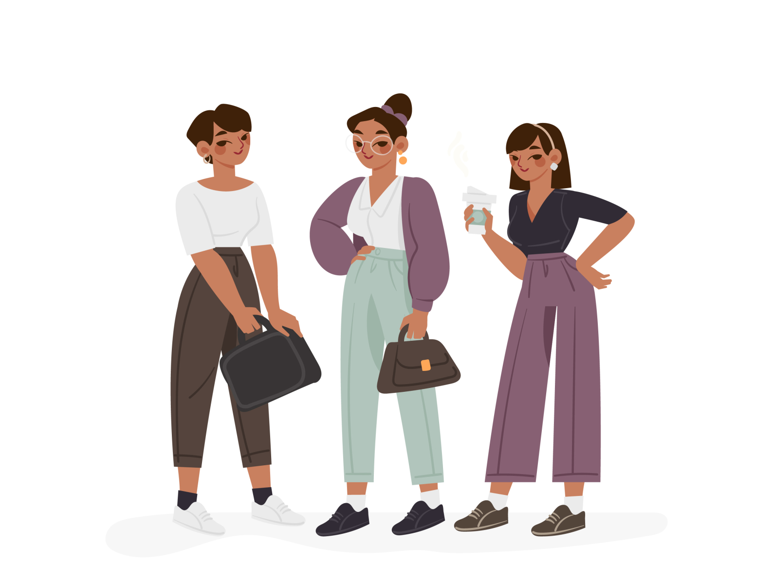 Рисунки женщин в ежедневной одежде. Girl Walking illustration. Hey women be your own worker+vector.