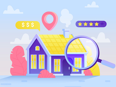 House searching concept app budget design house house illustration illustration illustration art location logo money rating search tracker ui vector