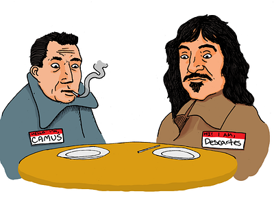 Dining Philosophers cartoon color drawing illustration ink