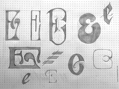 A bunch of E e letter lettering pencil practice sketch
