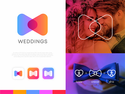 Weddings Logotype Exploration branding and identity branding concept bride colorful design coupling cravat gradient color logo logotype sina