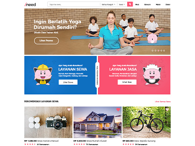 Rent and Services 1 community concept introducing landingpage mascot rent services ui website