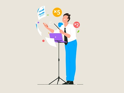 Conductor business character conductor documents flat illustration magic management text vector