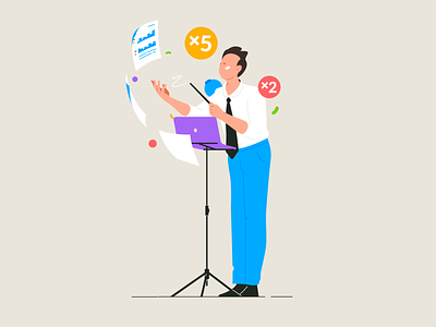 Conductor business character conductor documents flat illustration magic management text vector