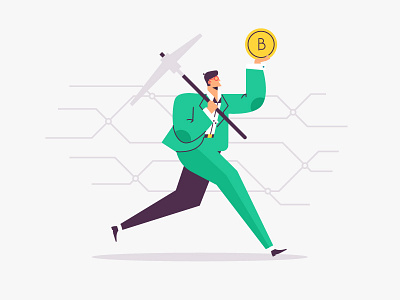 bitcoin mining bitcoin businessman character circus computer illustration mining production purpose scheme vector