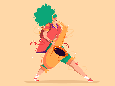 Jazz Girl character design game girl illustration jazz melody music vector walk