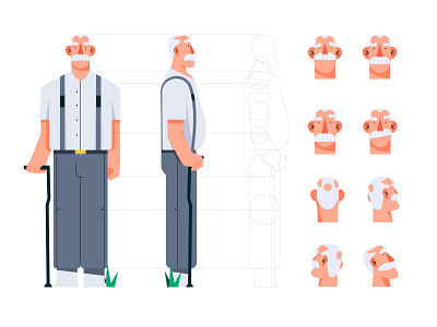 Grandfather character character design development face flat grandfather identity illustration man old stands style suspender tutorial tutorials vector