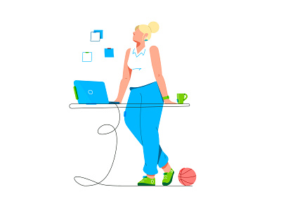 Character: Workplace app brand branding character design flat girl illustration laptop line outline stroke ui ux vector worker