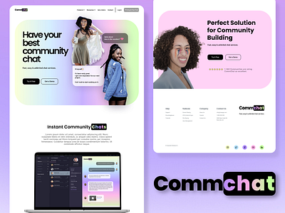 Commchat - Landing Page Design app community female entrepreneurship figma font gradient landing page landing page desing modern pastel pastel gradient pink poppins ui user experience web desing web3 webflow website women