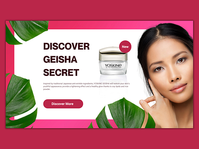 Viva Magenta in UI - Cosmetic Website Banner canva cosmetic cosmeticindustry design figma geisha gradient graphic design japan pantone pink red uidesign uiux vivamagenta websitebanner