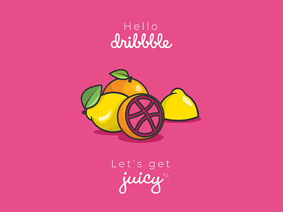 Hello Dribbble community flat fruits hello hello dribble illustration introduction juicy logo pink vector