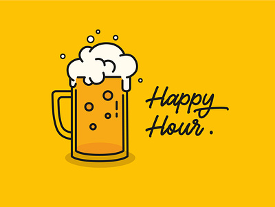 Happy Hour beer design drink flat happy hour illustration illustration art vector yellow