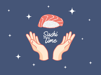 Sushi Time art colors design drawing flat hand illustration illustration art stars sushi sushi logo sushi roll time vector