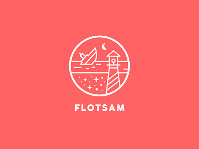 Flotsam branding flotsam illustration lighthouse line logo mark moon sea shipwreck vector