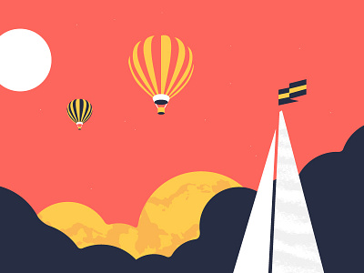 Looking Up balloon boat cloud editorial flag flat illustration print sailing sky sun vector