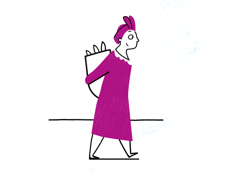 Tea Collectin' animation bag cycle dress drink feet food motion purple tea walk woman