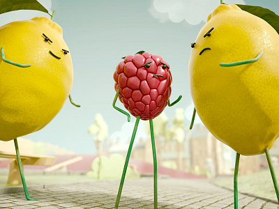 Don't fight plz! 3d animation character fight friends fruit ice cream lemon motion raspberry society sweet