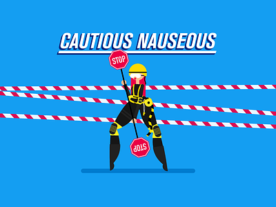 Cautious Nauseous caution character flat helmet illustration motion safe safety sign stop superhero villain