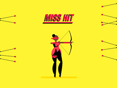 Miss Hit archery arrow blind bow character flat illustration motion shoot superhero target villain