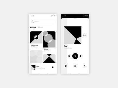 Minimalistic music app in b&w color design mobile ui vector