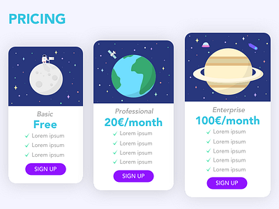 Pricing color planets pricing space ui web