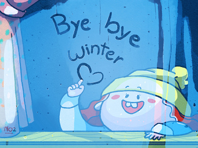 Bye bye, Winter art bye character design cold frost girl illustration photoshop rain raindrops weather window winter