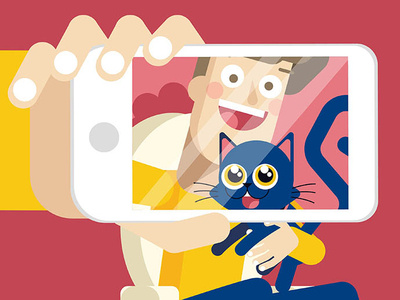 Selfie art camera cat character design design flat flat art illustration mobile motion motiongraphic motiongraphics selfie smile vector