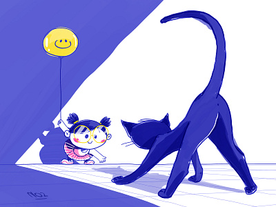 Hey Kitty kitty! art balloon cat character design depth girl illustration kitty photoshop playing shadow smily face