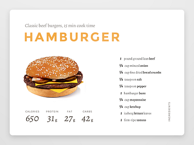Daily UI challenge #040 — Recipe app burger card challenge daily dailyui hamburger recipe ui