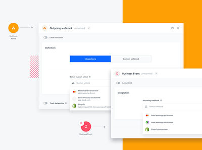 Outgoing webhook and Business Event ai automation event illustration integration interface webhook