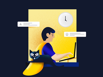 Remote work cat designer homework illustration it kosma manager night poland project remote remote work window