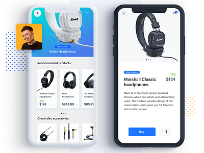 Music shop recommended products app app design design headphones interface iphone it kosma lenar mobile mockup music music app people poland polska user