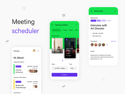 Meeting scheduler app application booking company green it kosma lenar meeting meetings mobile office poland polska purple schedule time ux uxdesign workers