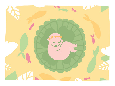 Louise baby birth birth.announcement card fish illustration jungle nature summer