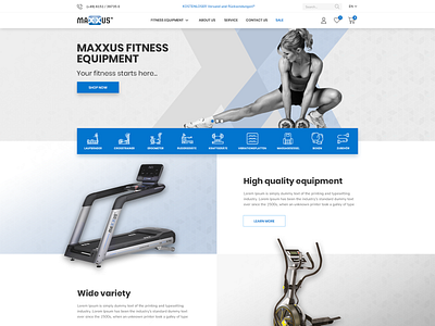 Maxxus Online Shop blue ecommerce fitness gym icons parallax shop user interface web design